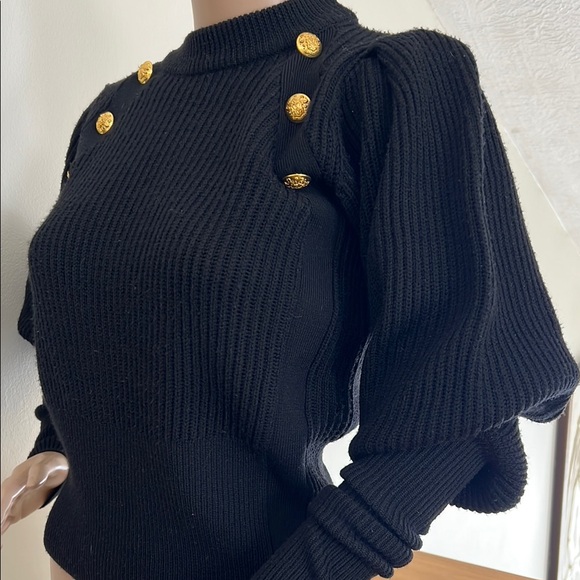 Veronica Beard Black Ribbed Puff Sleeve Hoodie - Picture 3 of 5